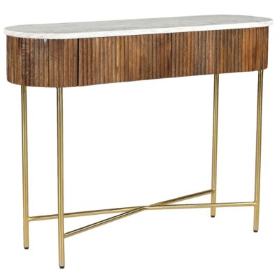 Reyna Console Table, 39" with Drawers in Walnut and White