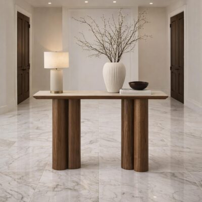 Seaton Console Table, 47.25" in Walnut and Travertine 502-759WAL 502 759WAL 1