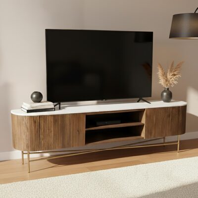 Reyna Media Cabinet, 71" in Walnut and White 506-248WAL 506 248WAL 1