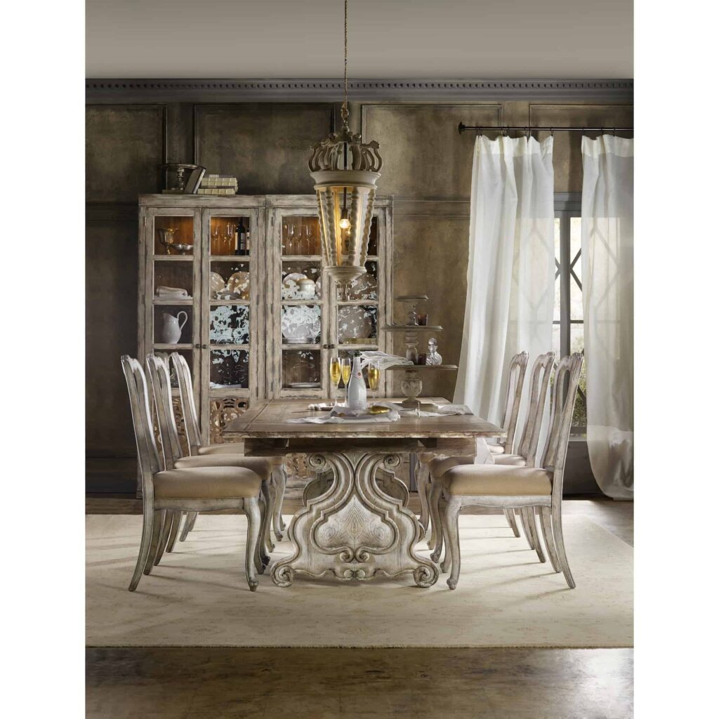 Chatelet Refectory Rectangle Trestle Dining Table with Two 22" Leaves - Image 2