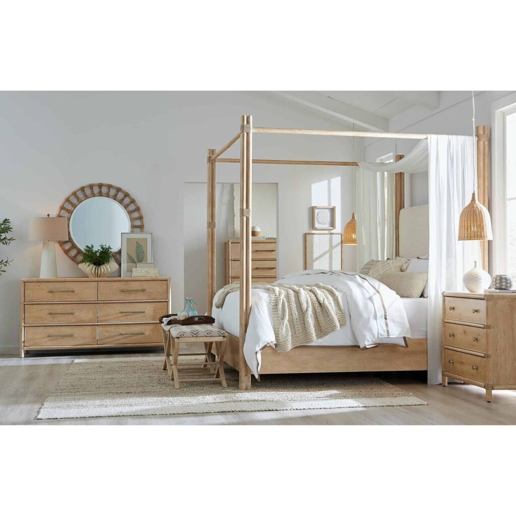 Retreat Pole Rattan Cal King Upholstered Poster Bed w/Canopy - Image 4