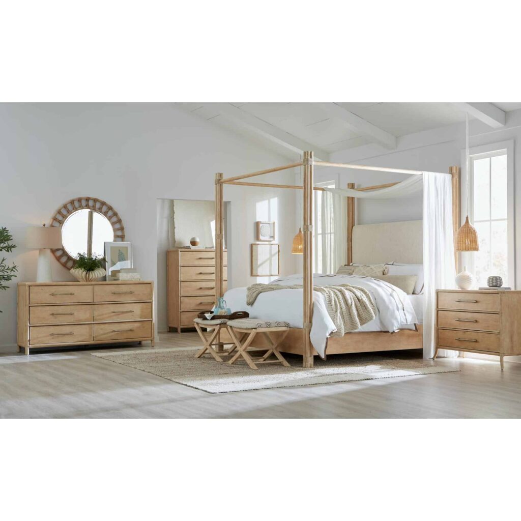Retreat Pole Rattan Cal King Upholstered Poster Bed w/Canopy - Image 5