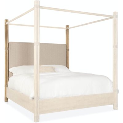 Retreat Pole Rattan King Upholstered Poster Bed w/Canopy 6950-90466-80 6950 90467 80 silo