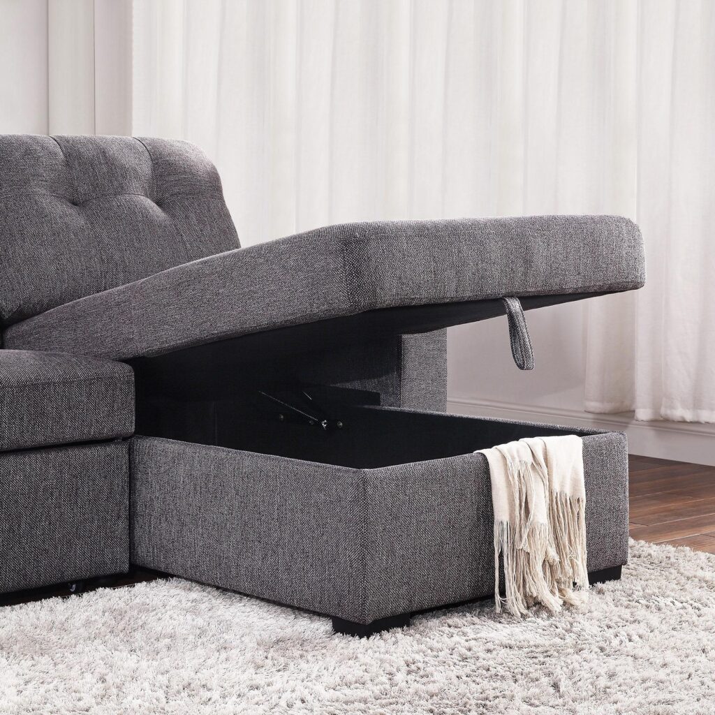 Tyson 93.25" Sectional Sofa w/Bed & Storage in Charcoal - Image 6