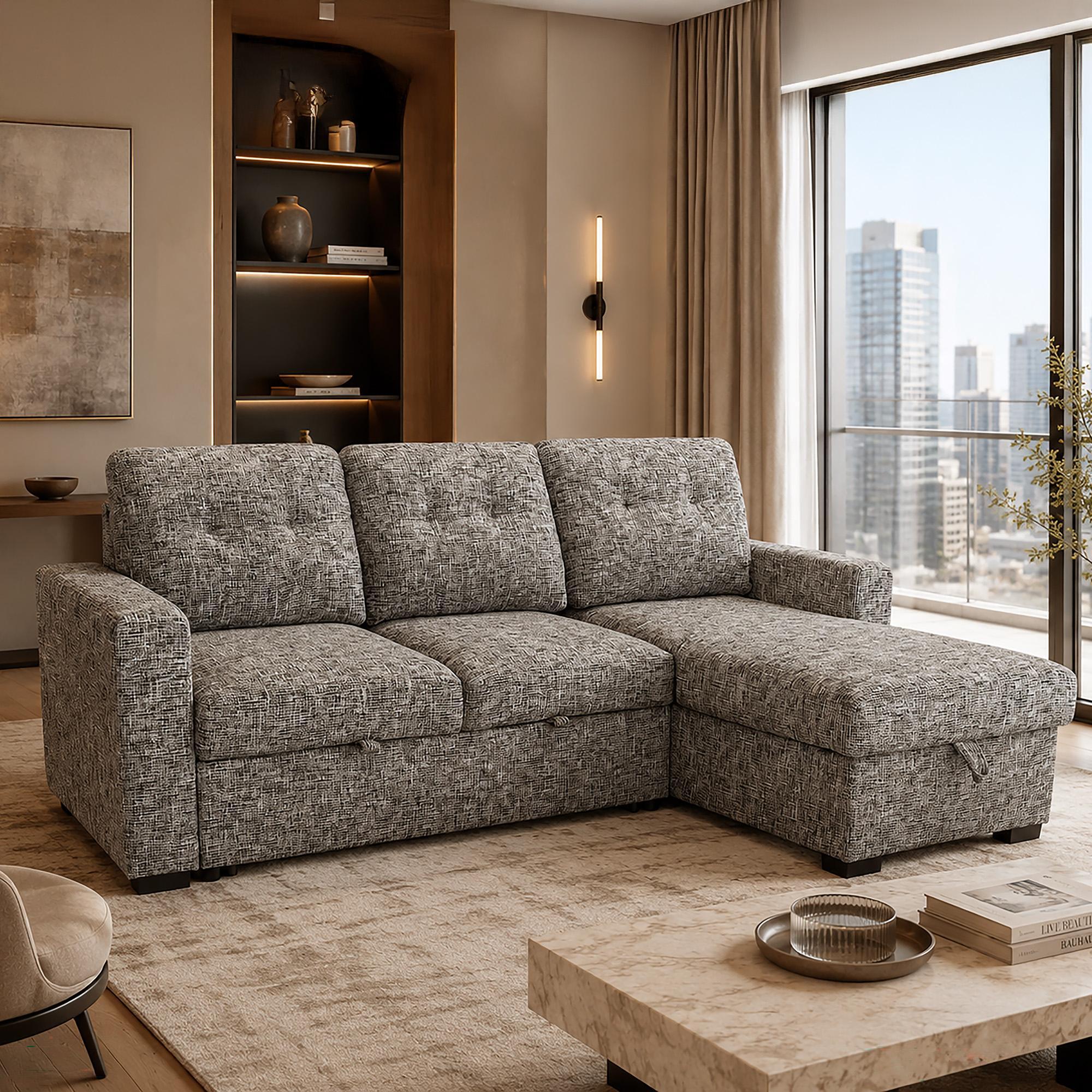 Draga Sofa with Reversible Chaise & Bed & Storage in Warm Grey 2 Draga Sofa with Reversible Chaise & Bed & Storage in Warm Grey - Image 2