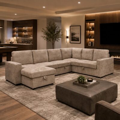 Lennox Right Sectional with Chaise & Bed & Storage in Beige 9 Lennox Right Sectional with Chaise & Bed & Storage in Beige 700-611BEG 700 611BEG 1