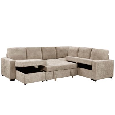 Lennox Right Sectional with Chaise & Bed & Storage in Beige 10 Lennox Right Sectional with Chaise & Bed & Storage in Beige 700-611BEG 700 611BEG 2