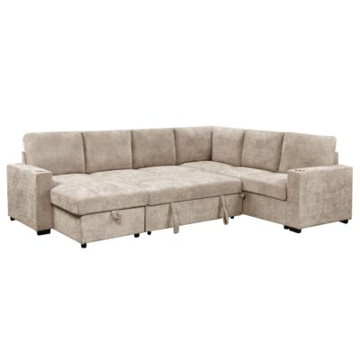 Lennox Right Sectional with Chaise & Bed & Storage in Beige 11 Lennox Right Sectional with Chaise & Bed & Storage in Beige 700-611BEG 700 611BEG 3