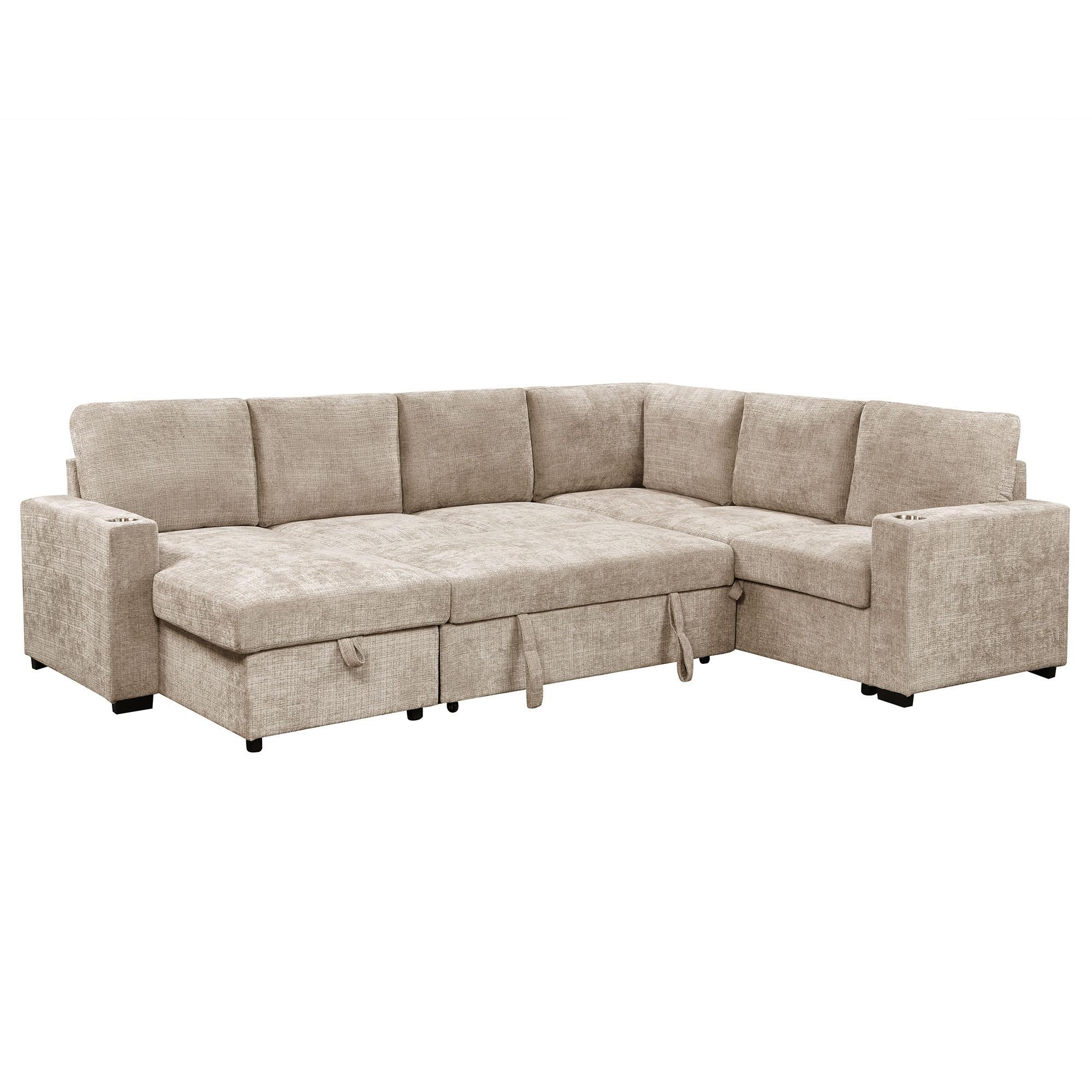 Lennox Right Sectional with Chaise & Bed & Storage in Beige 4 Lennox Right Sectional with Chaise & Bed & Storage in Beige - Image 4