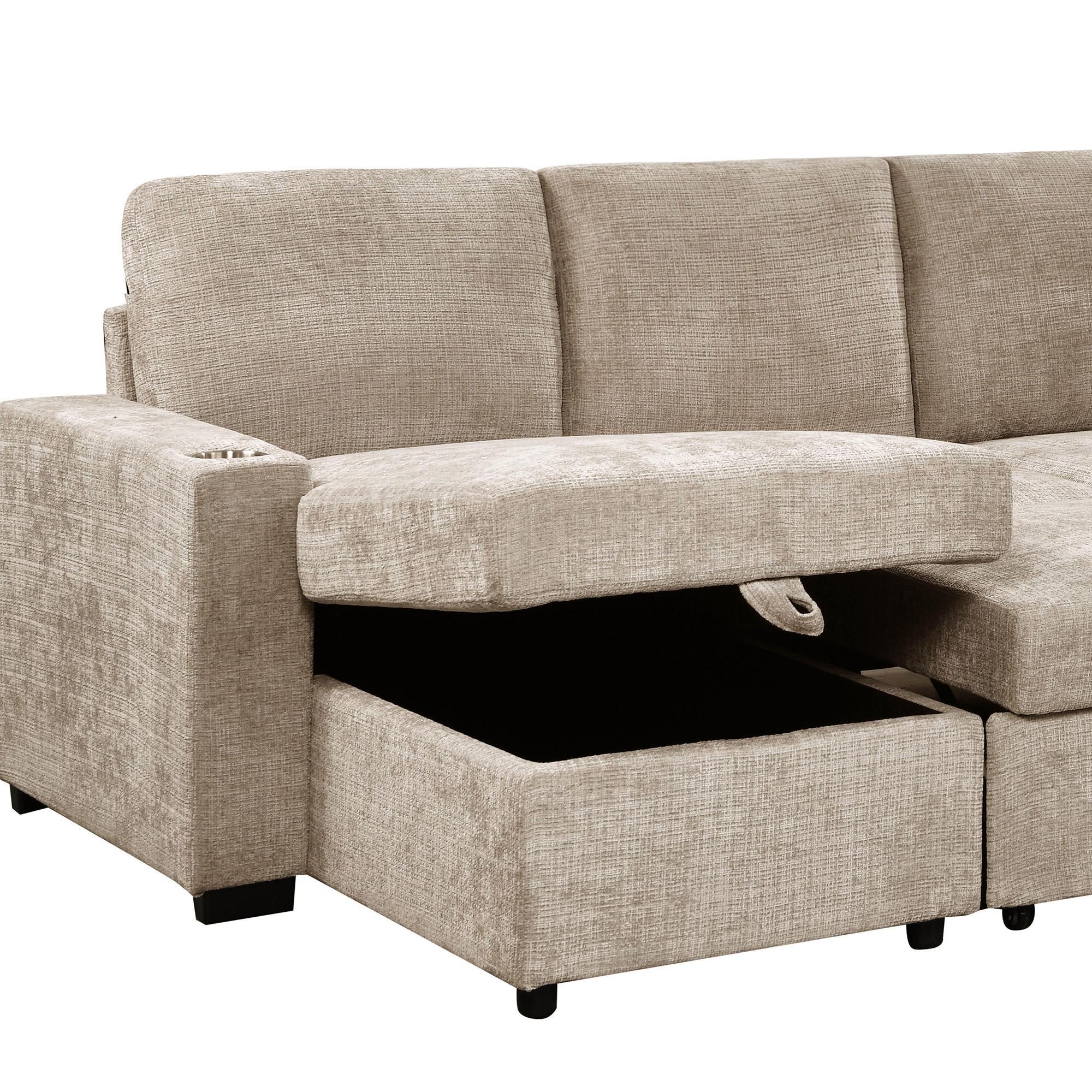 Lennox Right Sectional with Chaise & Bed & Storage in Beige 5 Lennox Right Sectional with Chaise & Bed & Storage in Beige - Image 5