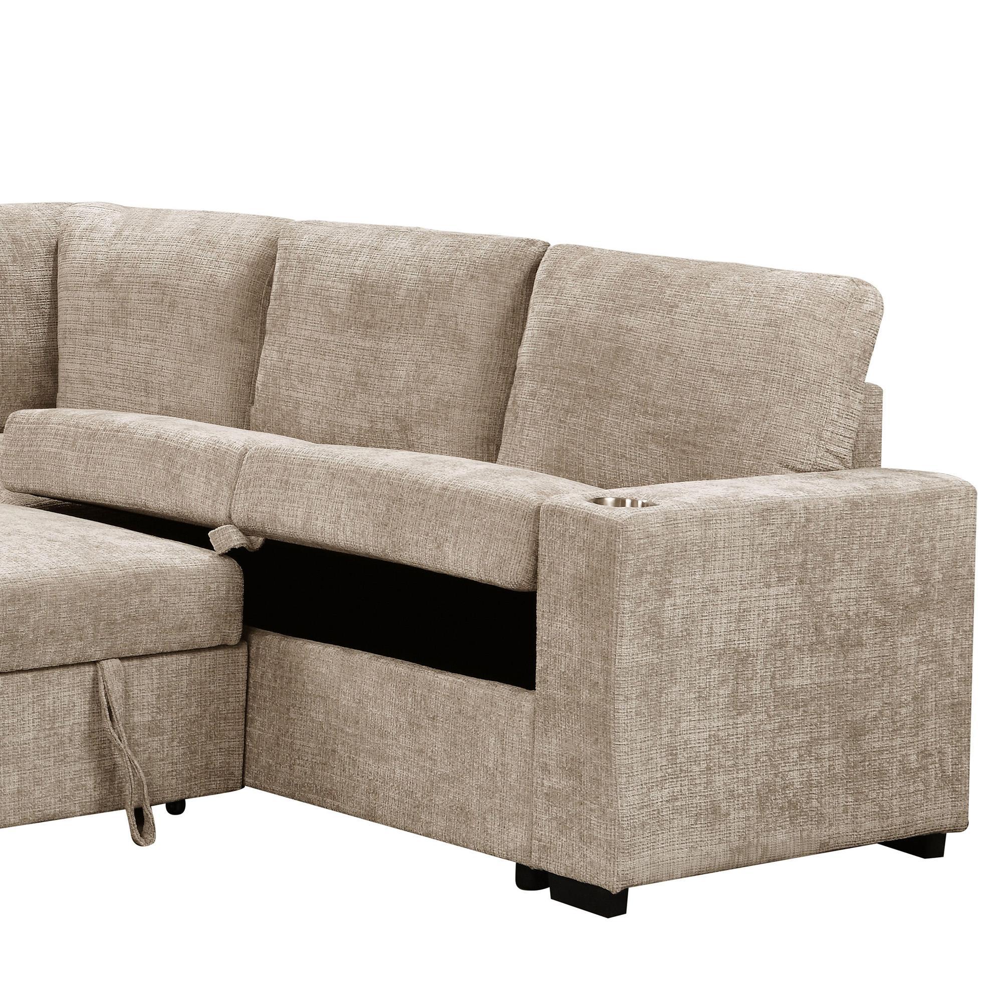 Lennox Right Sectional with Chaise & Bed & Storage in Beige 6 Lennox Right Sectional with Chaise & Bed & Storage in Beige - Image 6