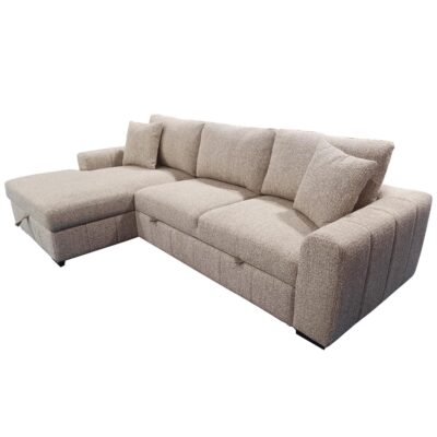 Gareth Sofa with Left Chaise & Bed & Storage in Taupe