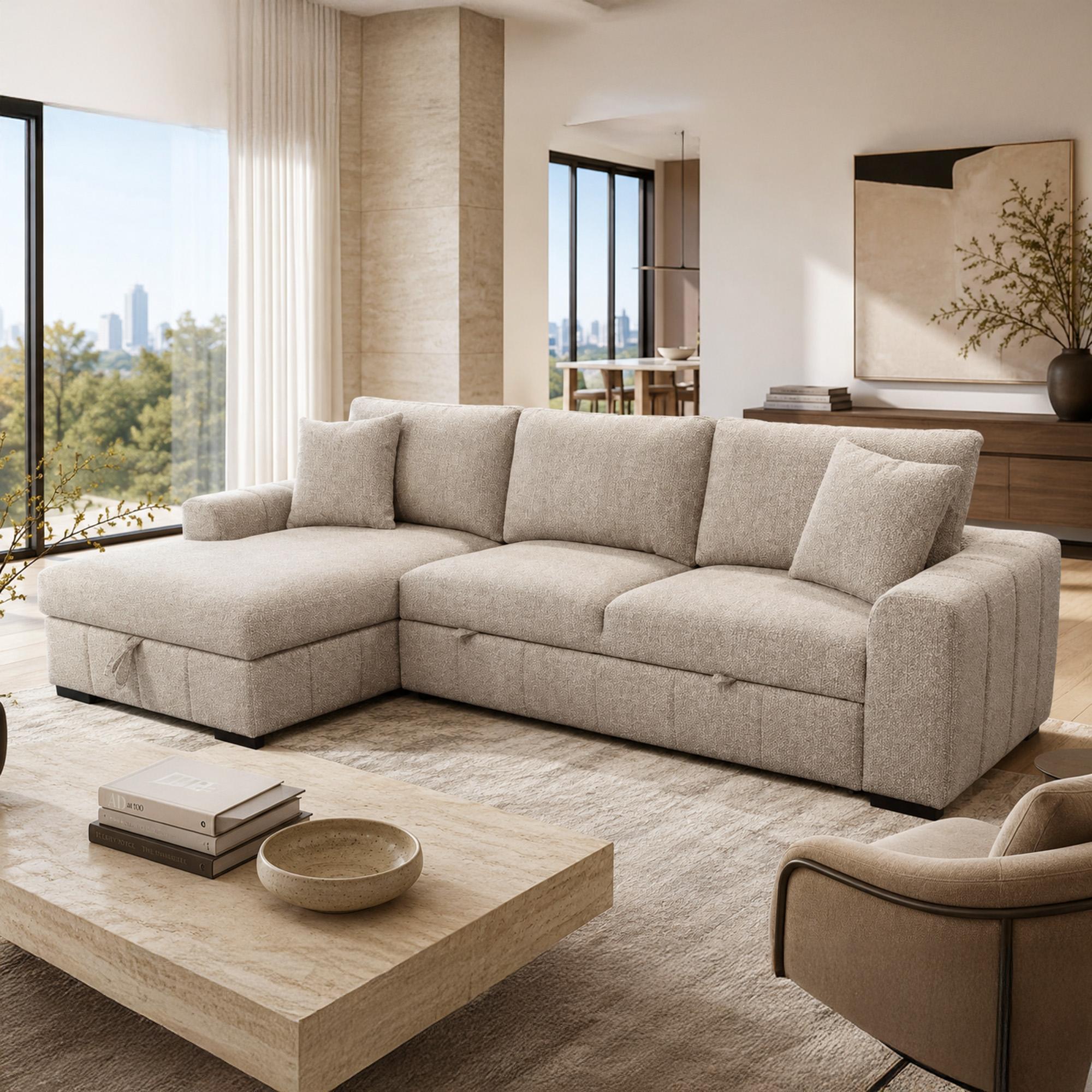 Gareth Sofa with Left Chaise & Bed & Storage in Taupe 2 Gareth Sofa with Left Chaise & Bed & Storage in Taupe - Image 2