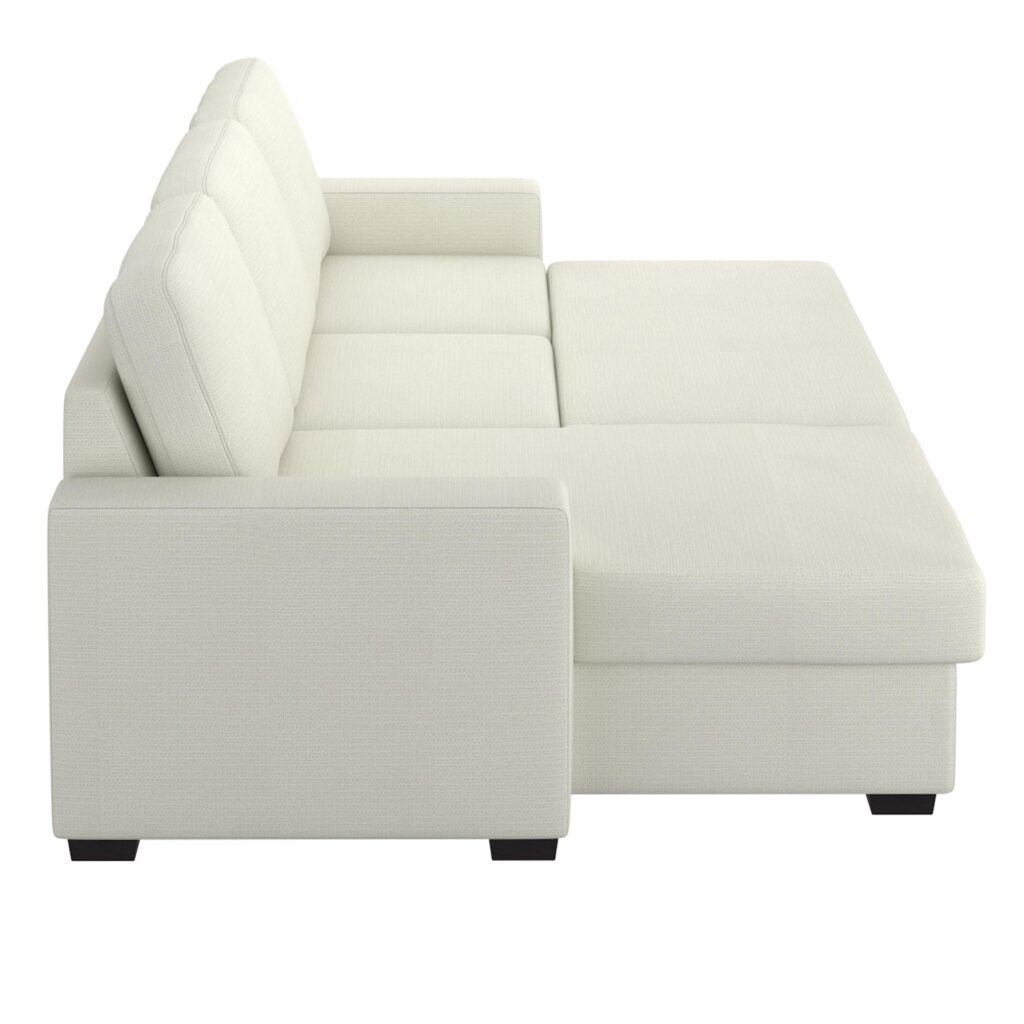Alfonso 93.25" Sofa w/Bed & Storage in Beige Performance Fabric - Image 4