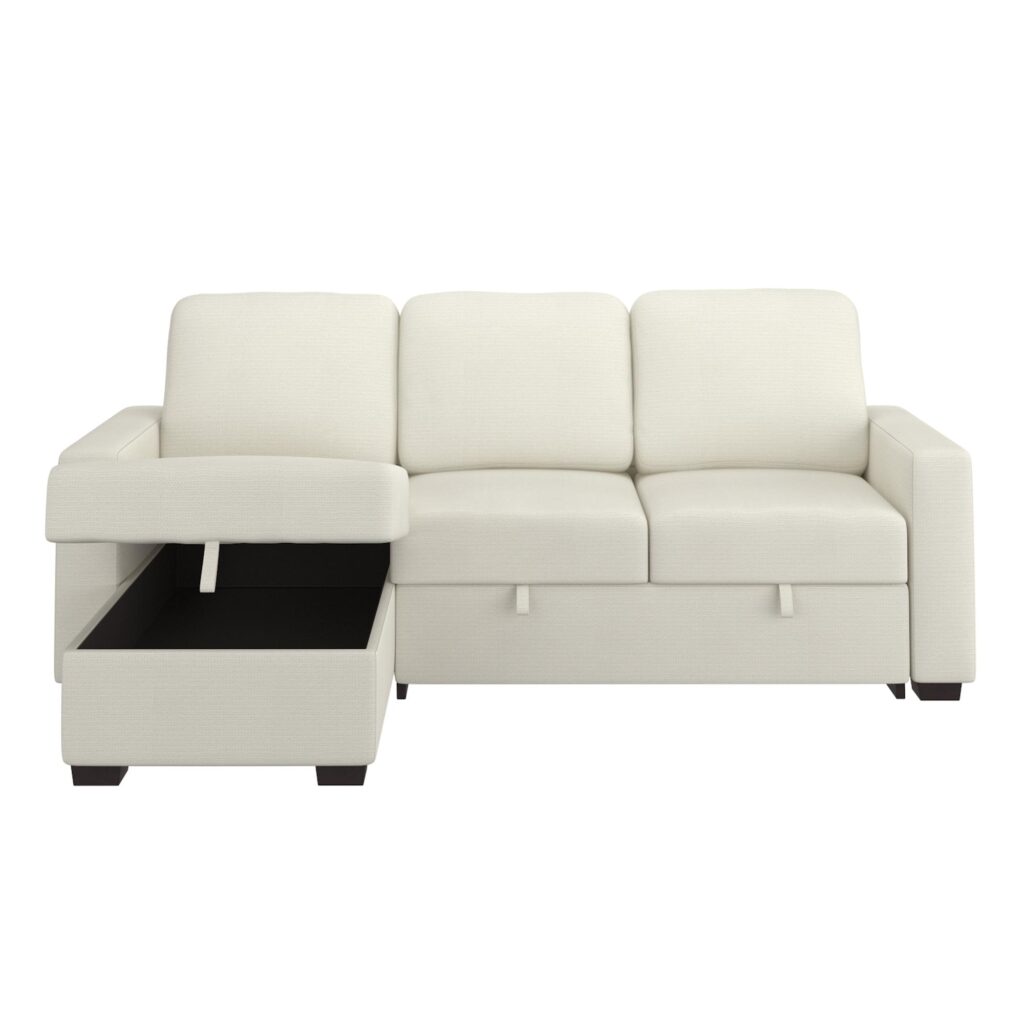 Alfonso 93.25" Sofa w/Bed & Storage in Beige Performance Fabric - Image 5