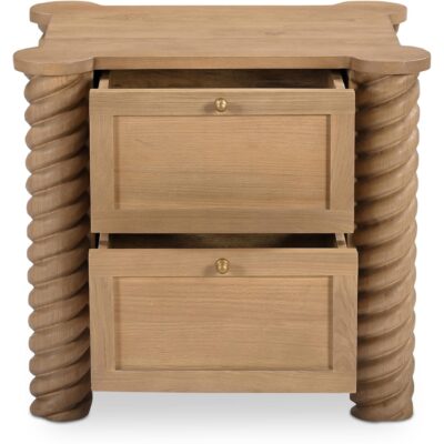 Treccia 2 Drawer Nightstand Oak BB-1031-24 BB 1031 24 Treccia front open shadsilo