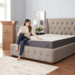 Beautyrest 10 Inch Firm Gel Memory Foam King Mattress 800015691-1060 BR20 MIAB 10in EcommPackage Lifestyle Woman Sitting