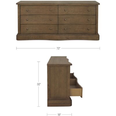 Clarence 6 Drawer Dresser Warm Brown EM-1011-03 EM 1011 03 DIM 70