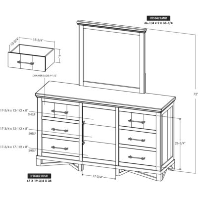 Walnut 6 Drawer 1 Door Dresser 19 Walnut 6 Drawer 1 Door Dresser IFD3421DSR IFD3421DSR 10