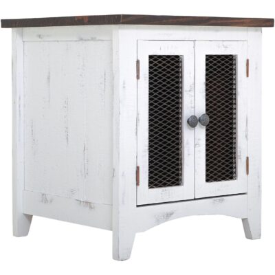 Pueblo 2 Metal Mesh Doors End Table IFD360END-W IFD360END W 02