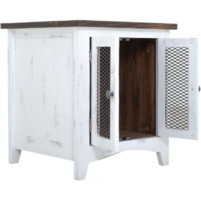 Pueblo 2 Metal Mesh Doors End Table IFD360END-W IFD360END W 03