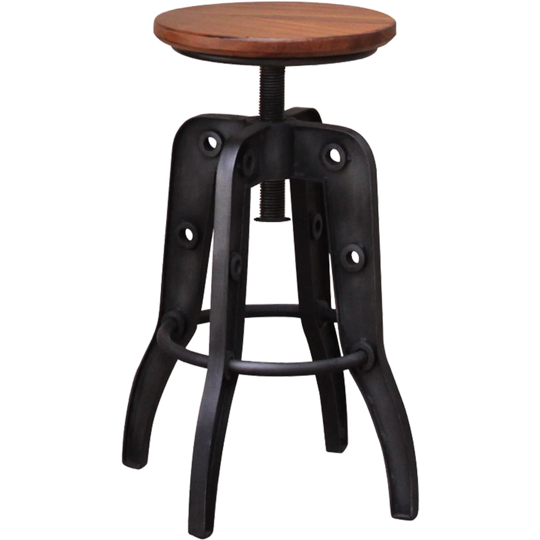 Parota Wooden Round Seat Adjustable 24-30" Swivel Iron Base Barstool 1 Parota Wooden Round Seat Adjustable 24-30" Swivel Iron Base Barstool