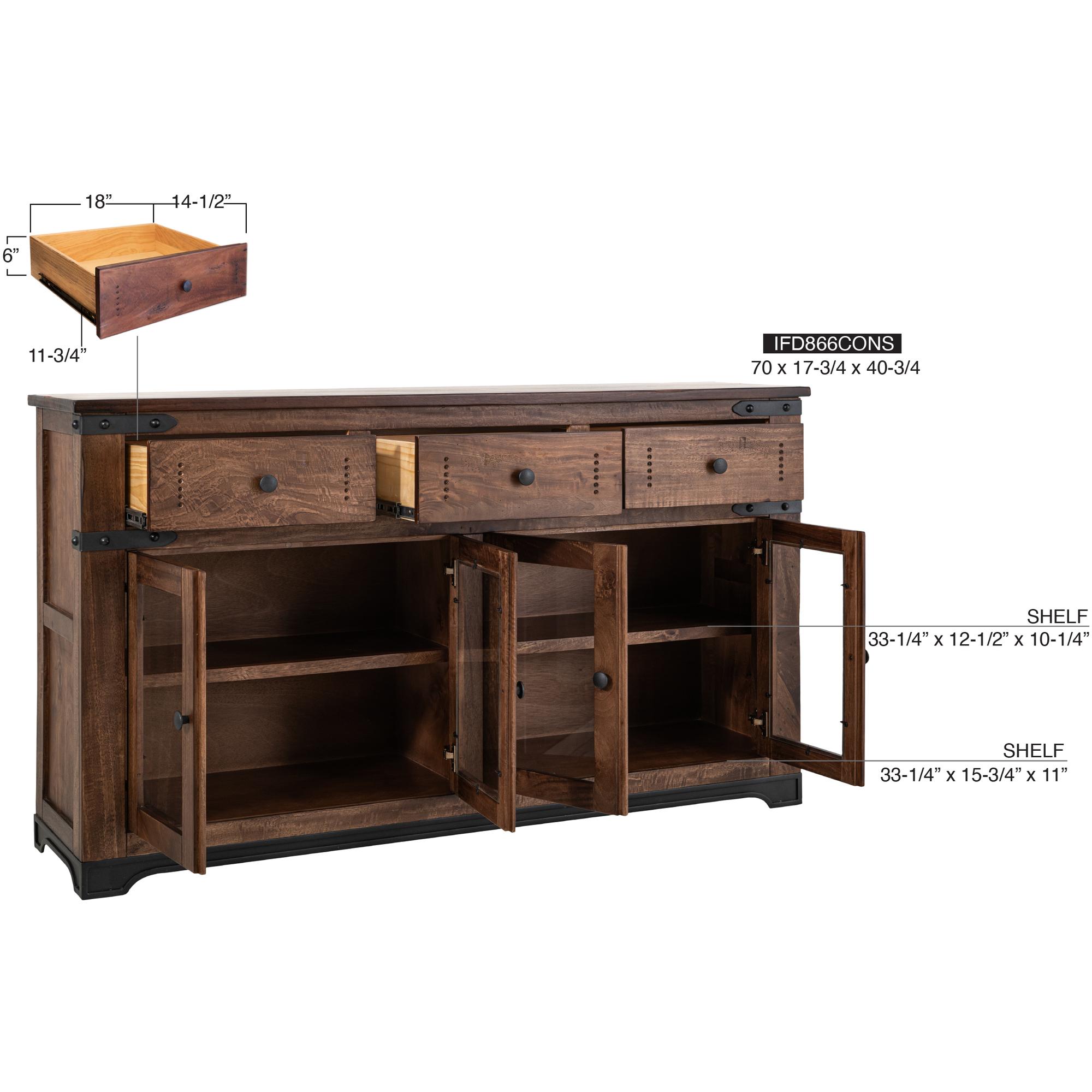 Parota 3 Drawer 4 Glass Doors 70" Console 13 Parota 3 Drawer 4 Glass Doors 70" Console - Image 13