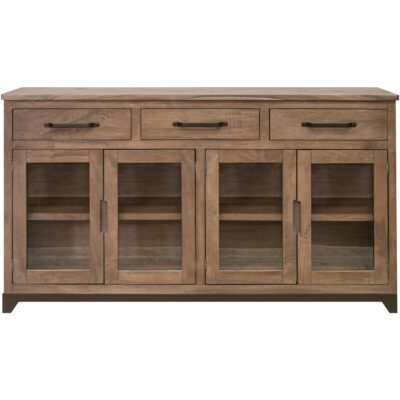 Natural Parota 3 Drawer 4 Glass Doors Console