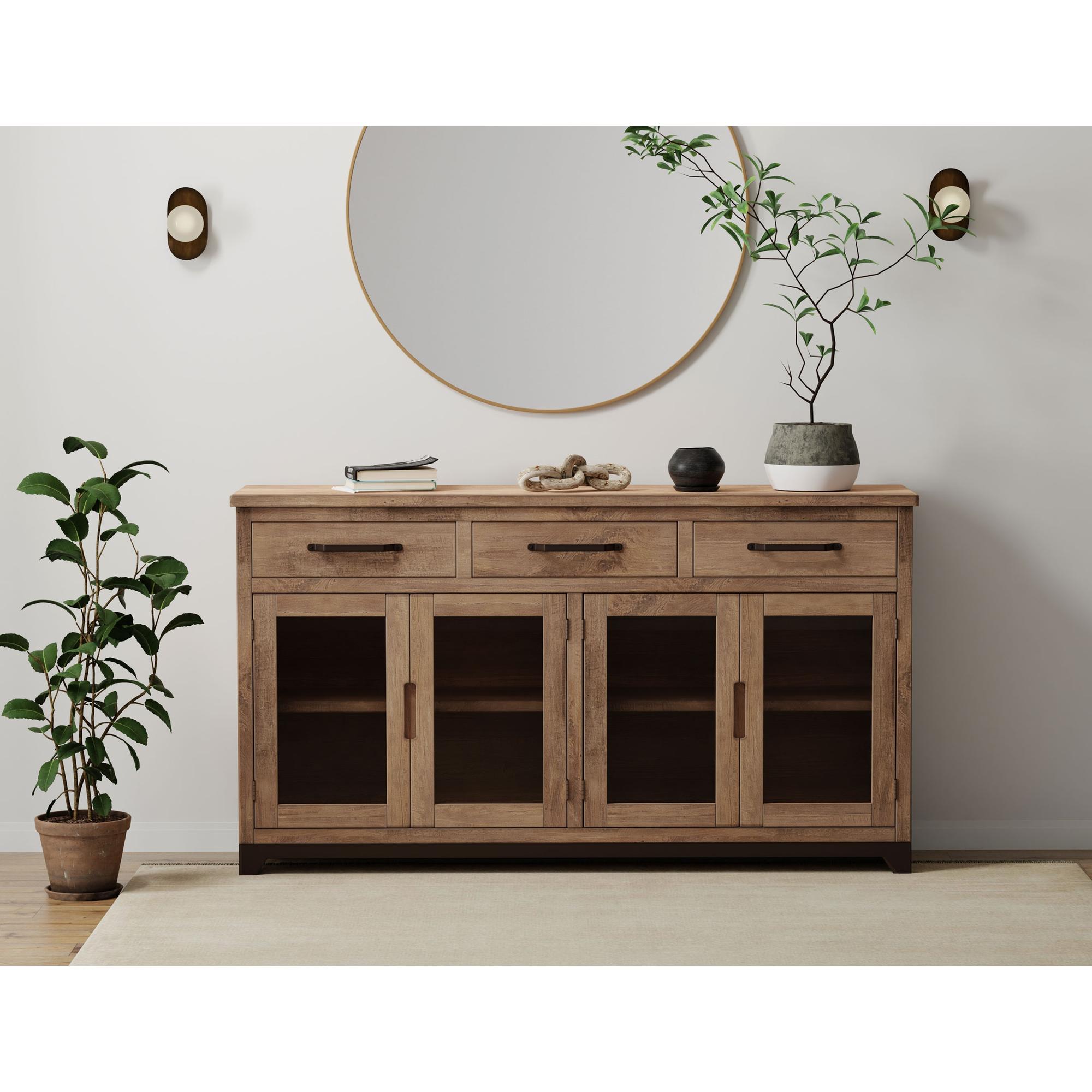 Natural Parota 3 Drawer 4 Glass Doors Console 2 Natural Parota 3 Drawer 4 Glass Doors Console - Image 2