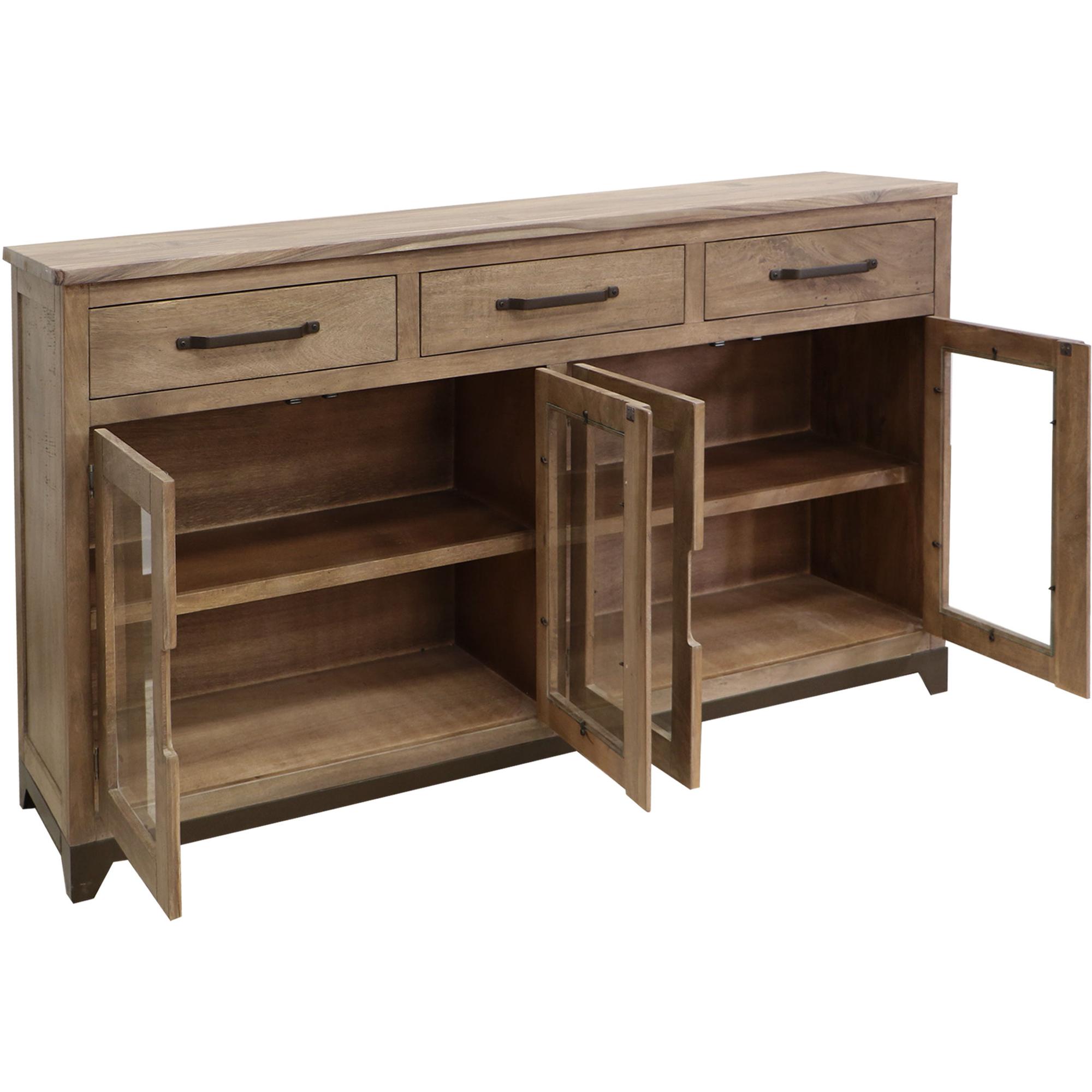 Natural Parota 3 Drawer 4 Glass Doors Console 5 Natural Parota 3 Drawer 4 Glass Doors Console - Image 5