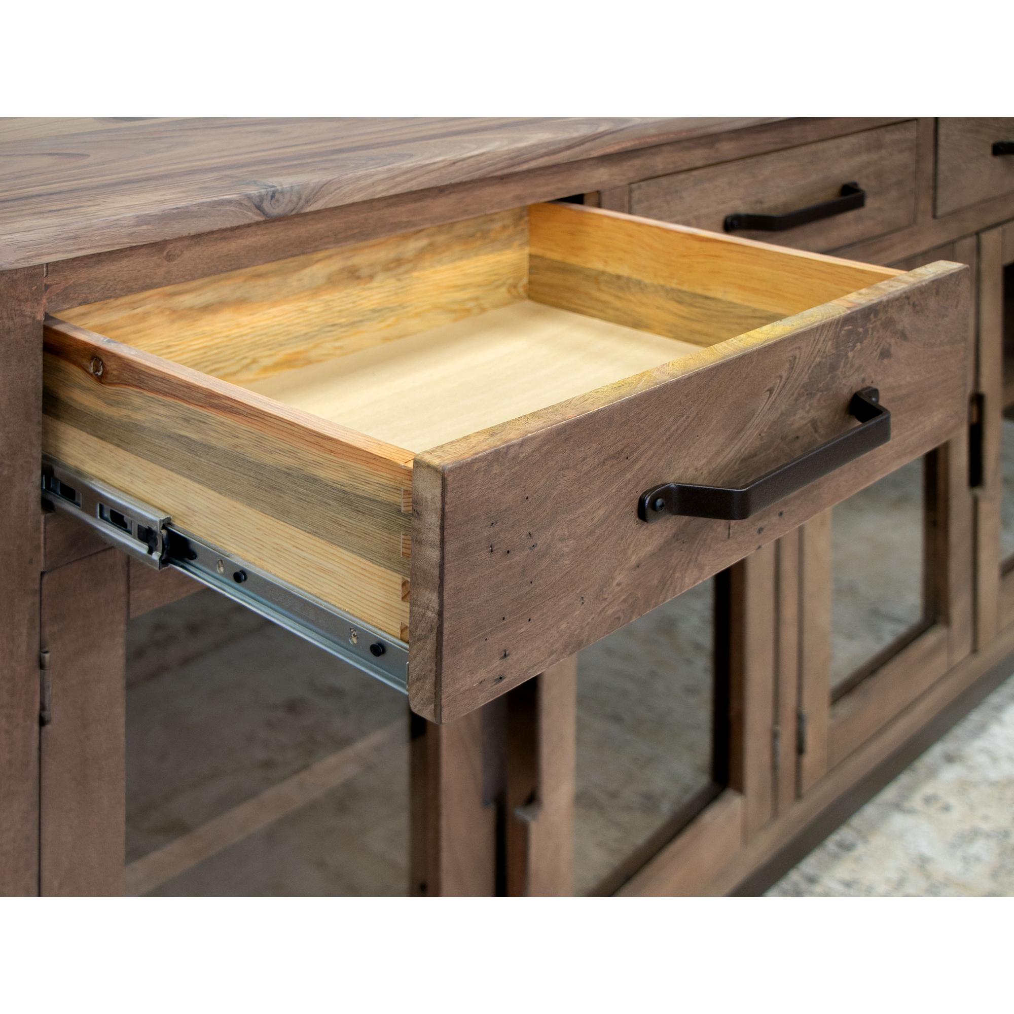 Natural Parota 3 Drawer 4 Glass Doors Console 6 Natural Parota 3 Drawer 4 Glass Doors Console - Image 6