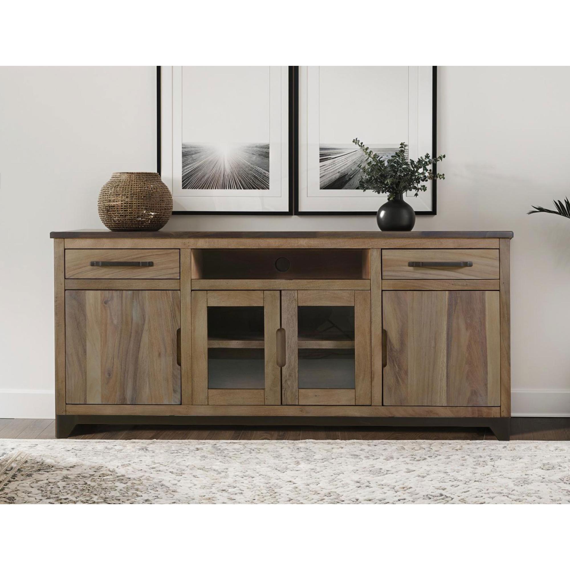 Natural Parota 2 Drawer 2 Door 2 Glass Door Stand 70" 5 Natural Parota 2 Drawer 2 Door 2 Glass Door Stand 70" - Image 5