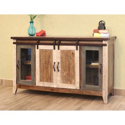 Antique 2 Glass Doors 2 Sliding Doors 60" TV Stand IFD962STAND-60 IFD962STAND 60 02