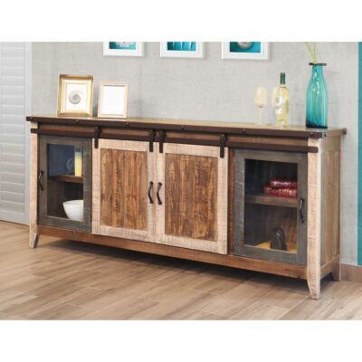 Antique 2 Glass Doors 2 Sliding Doors 80" TV Stand IFD962STAND-80 IFD962STAND 80 02