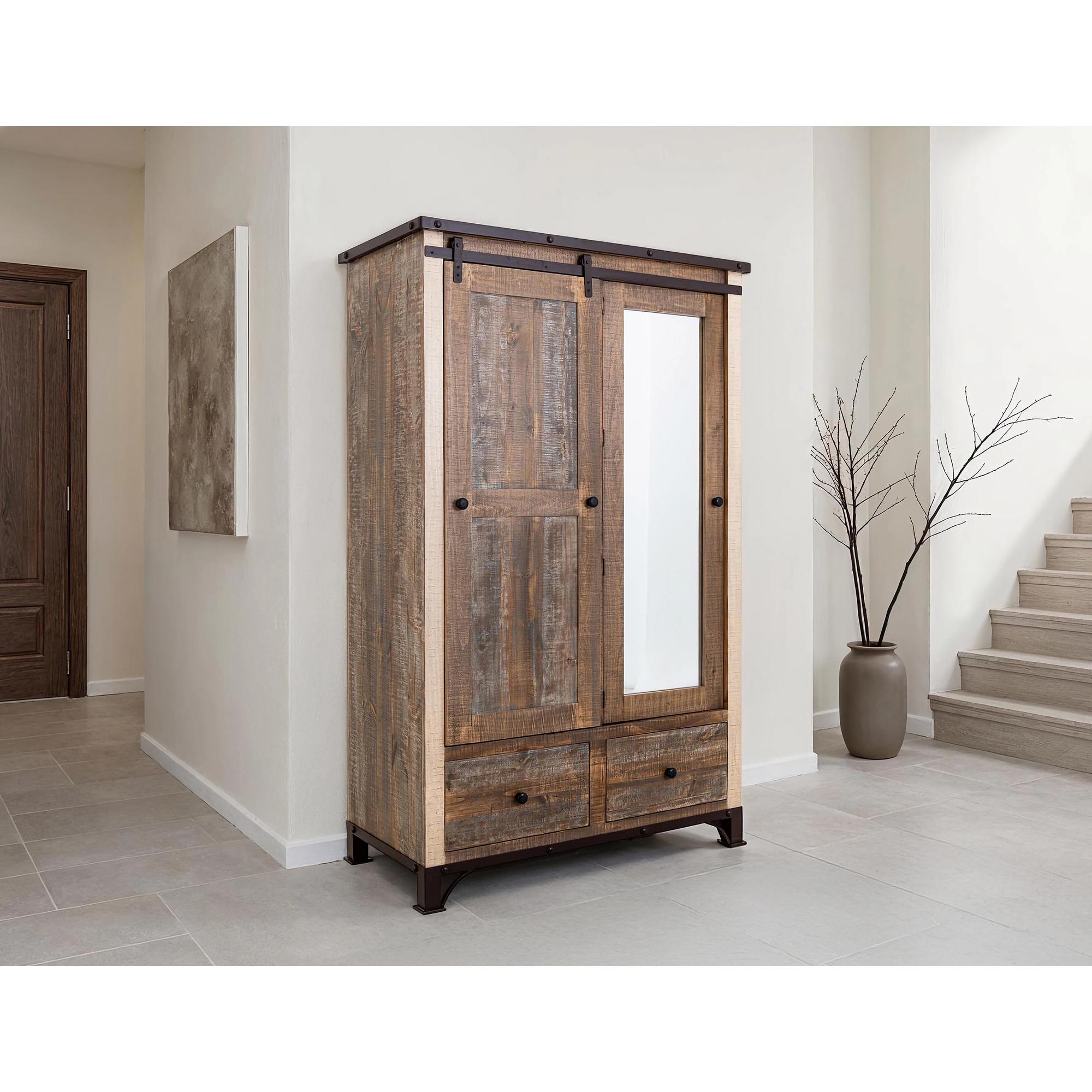 Antique 2 Drawer 1 Sliding Door 1 Mirror Door Armoire 5 Antique 2 Drawer 1 Sliding Door 1 Mirror Door Armoire - Image 5