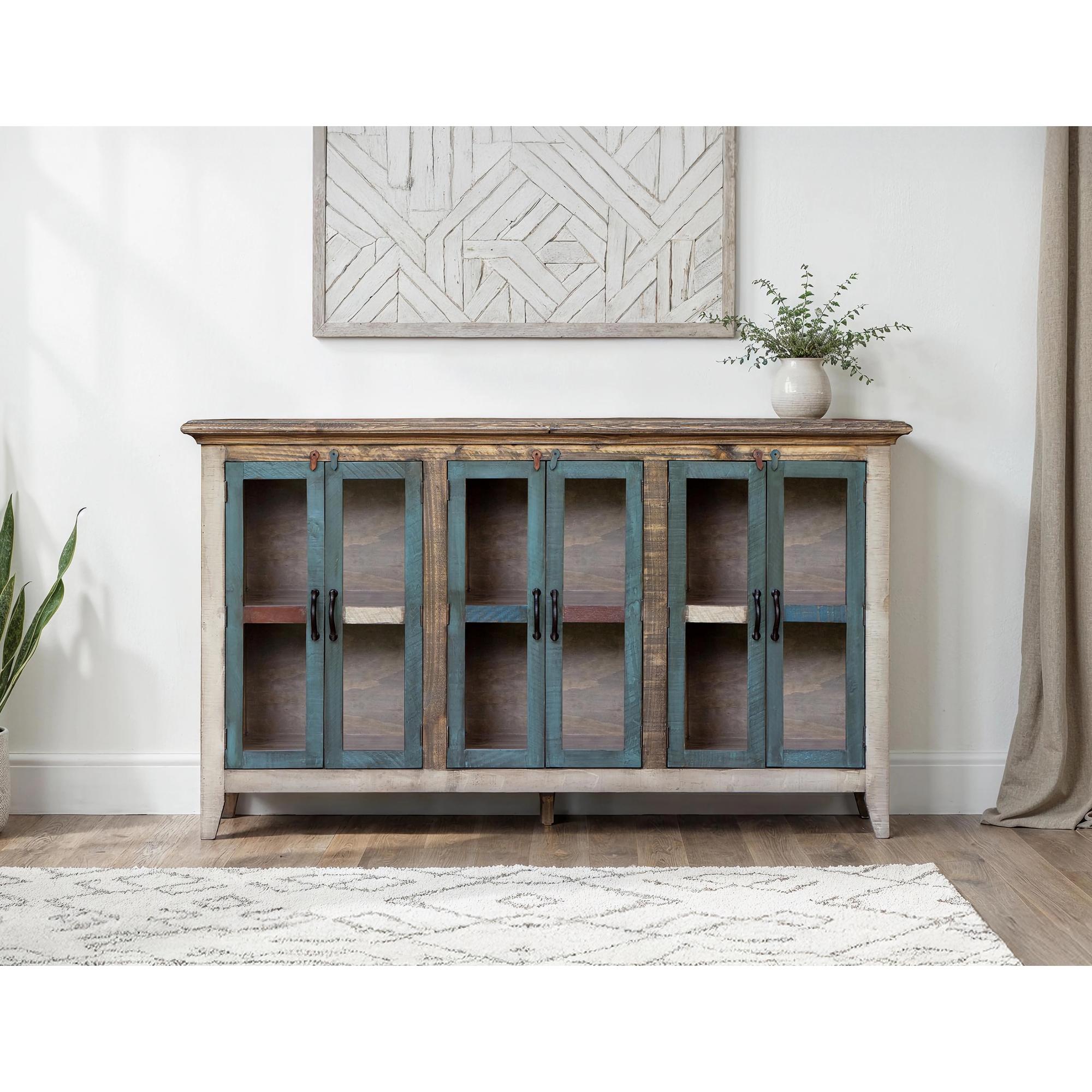 Antique 6 Glass Doors 73" Console 2 Antique 6 Glass Doors 73" Console - Image 2