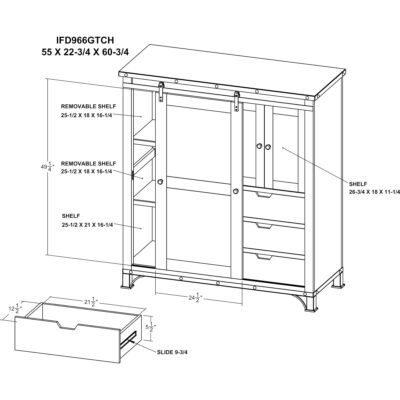 Antique 3 Drawer 1 Sliding Door 2 Door Gentleman's Chest IFD966GTCH IFD966GTCH 12