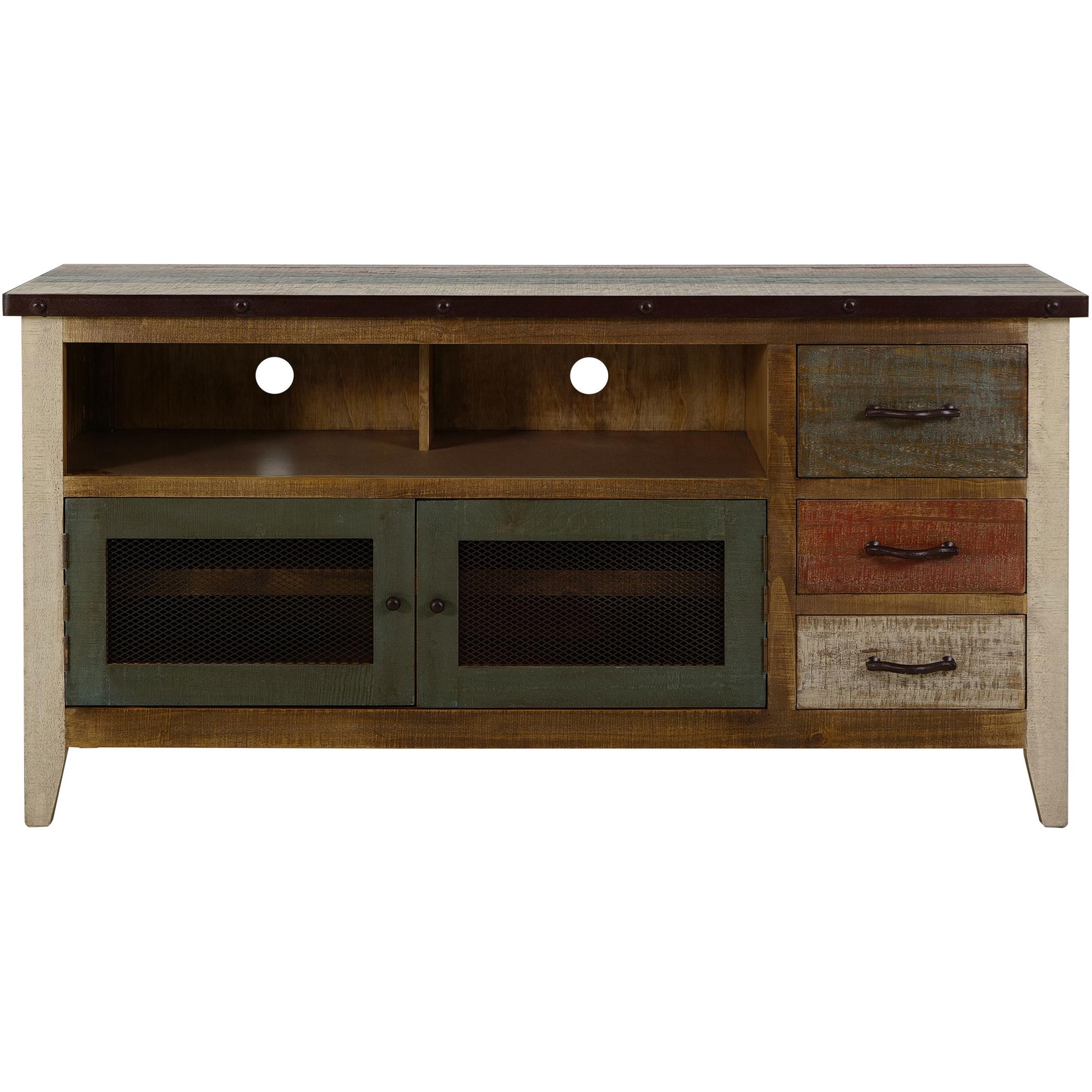 Antique 3 Drawer 2 Iron Mesh Doors 62" TV Stand 1 Antique 3 Drawer 2 Iron Mesh Doors 62" TV Stand