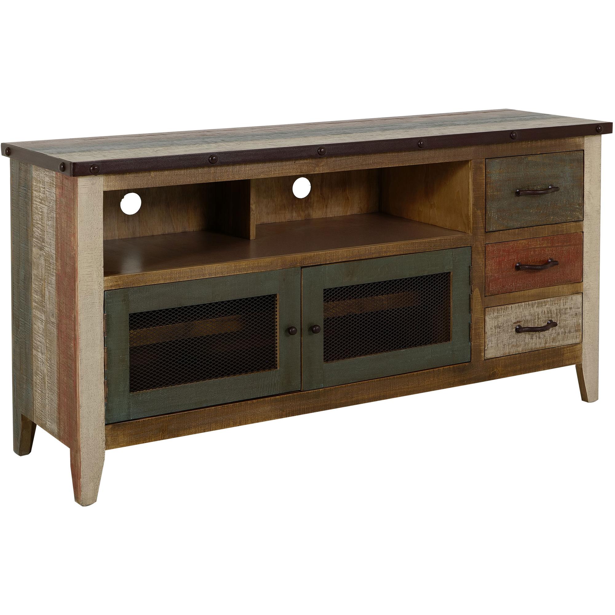 Antique 3 Drawer 2 Iron Mesh Doors 62" TV Stand 2 Antique 3 Drawer 2 Iron Mesh Doors 62" TV Stand - Image 2
