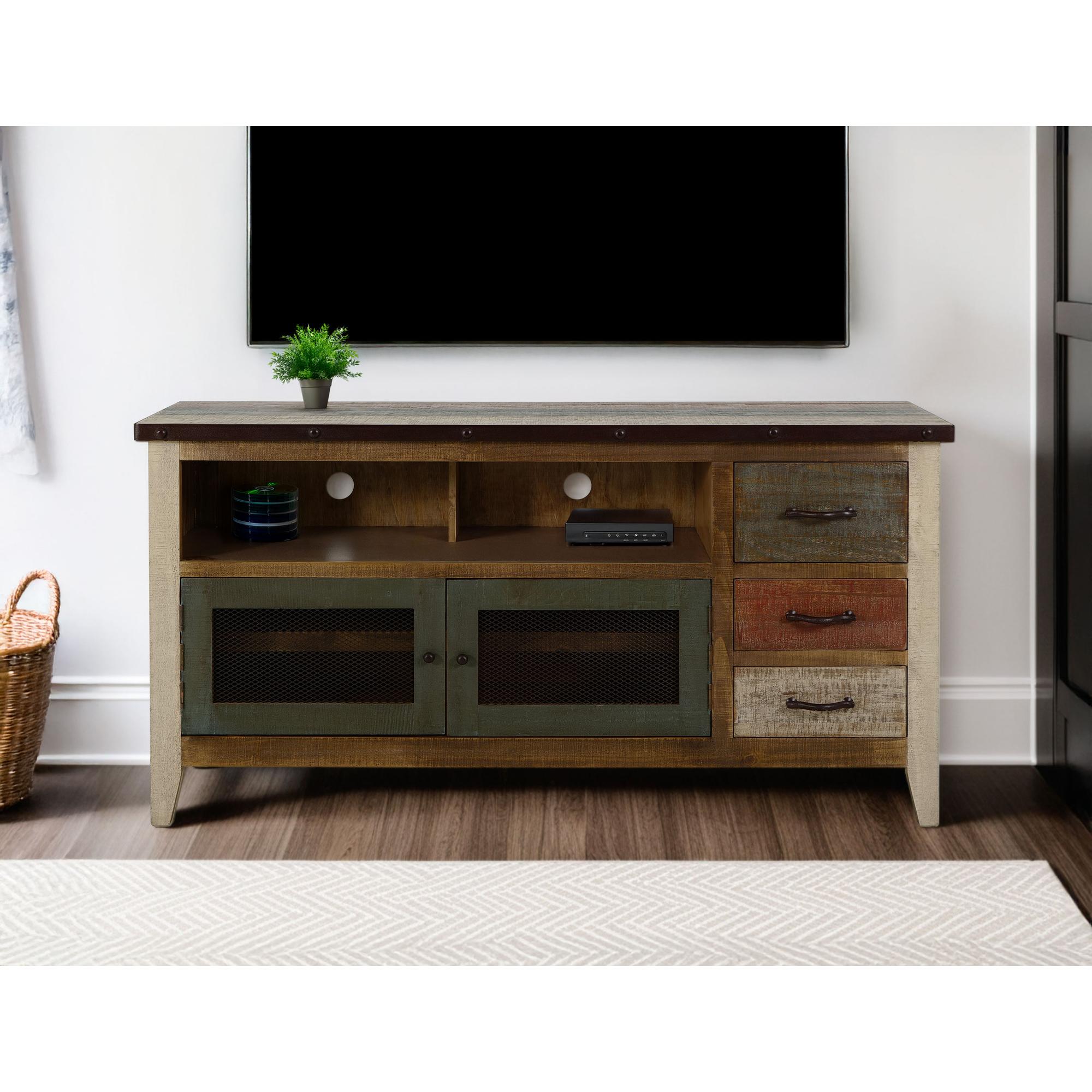 Antique 3 Drawer 2 Iron Mesh Doors 62" TV Stand 4 Antique 3 Drawer 2 Iron Mesh Doors 62" TV Stand - Image 4