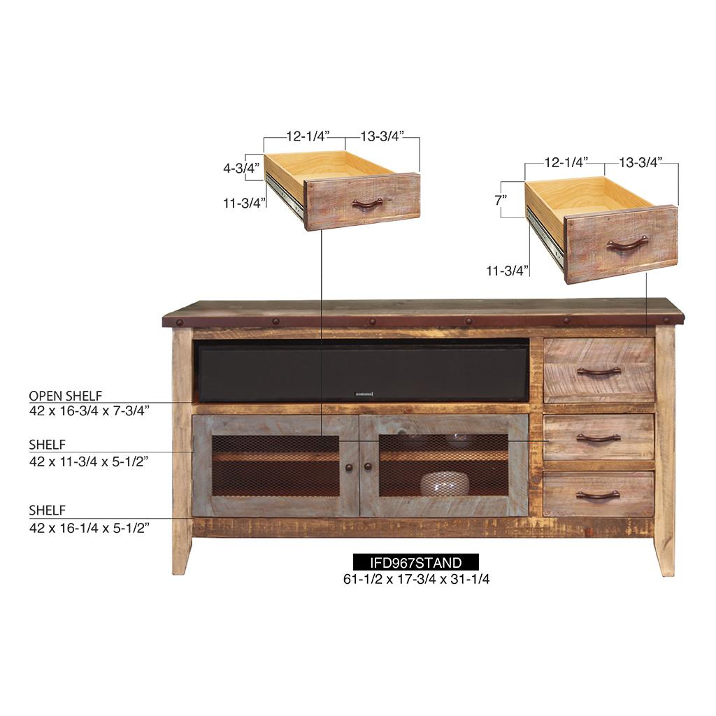 Antique 3 Drawer 2 Iron Mesh Doors 62" TV Stand 8 Antique 3 Drawer 2 Iron Mesh Doors 62" TV Stand - Image 8