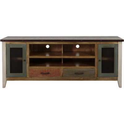 Antique 2 Drawer 2 Iron Mesh Doors 76" TV Stand