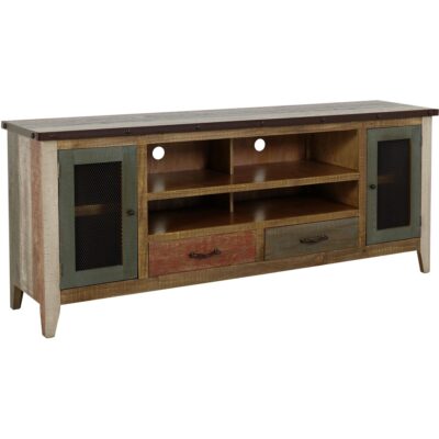 Antique 2 Drawer 2 Iron Mesh Doors 76" TV Stand IFD968STAND IFD968STAND 02