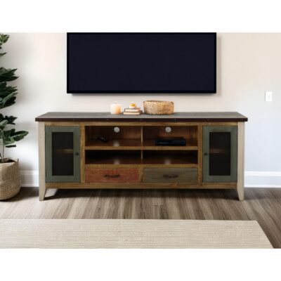 Antique 2 Drawer 2 Iron Mesh Doors 76" TV Stand IFD968STAND IFD968STAND 04