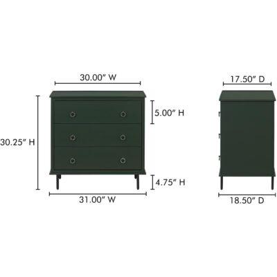Reagan 3 Drawer Nightstand Deep Green JU-1007-27 JU 1007 27 70