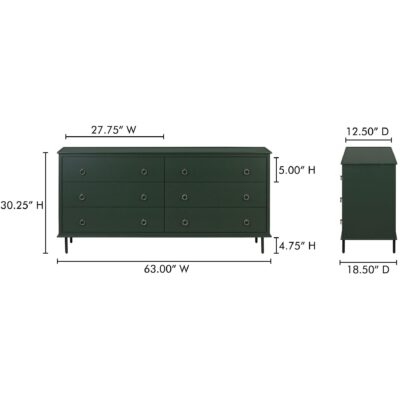 Reagan 6 Drawer Dresser Deep Green 21 Reagan 6 Drawer Dresser Deep Green JU-1008-27 JU 1008 27 70