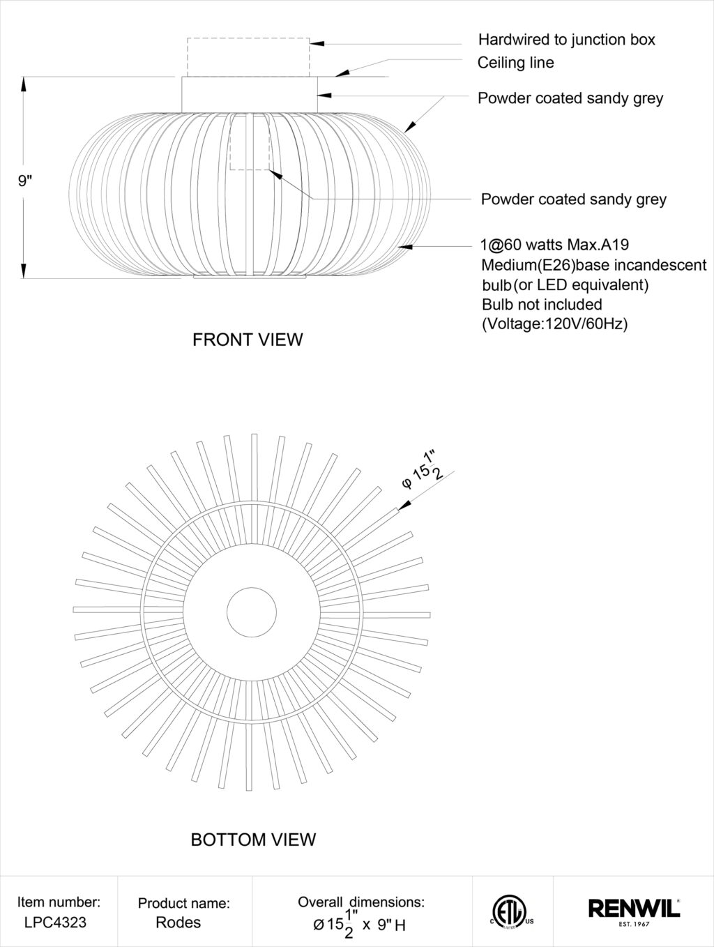 Rodes Ceiling Fixture LPC4323 LPC4323 TECH