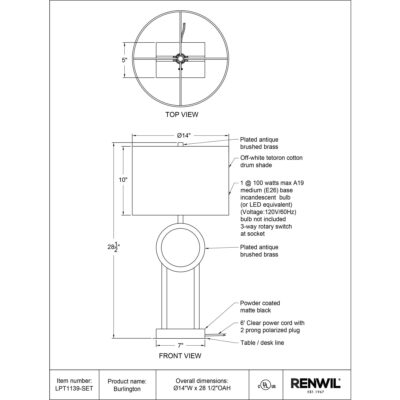Burlington Table Lamp (Set Of 2) LPT1139-SET LPT1139 SET 6