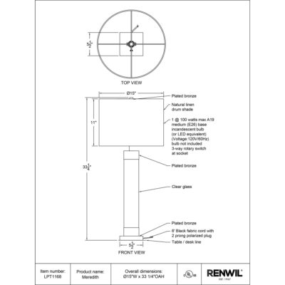Meredith Table Lamp LPT1168 LPT1168 5