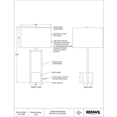 Arla Table Lamp LPT1188 LPT1188 6